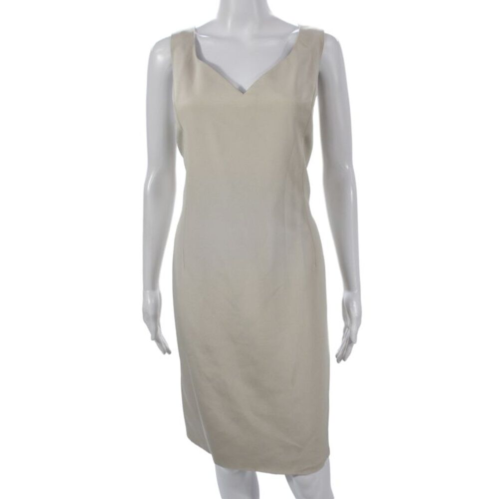 Rickie Freeman Womens Beige V-Neck Sleeveless Knee Length Dress Size 12